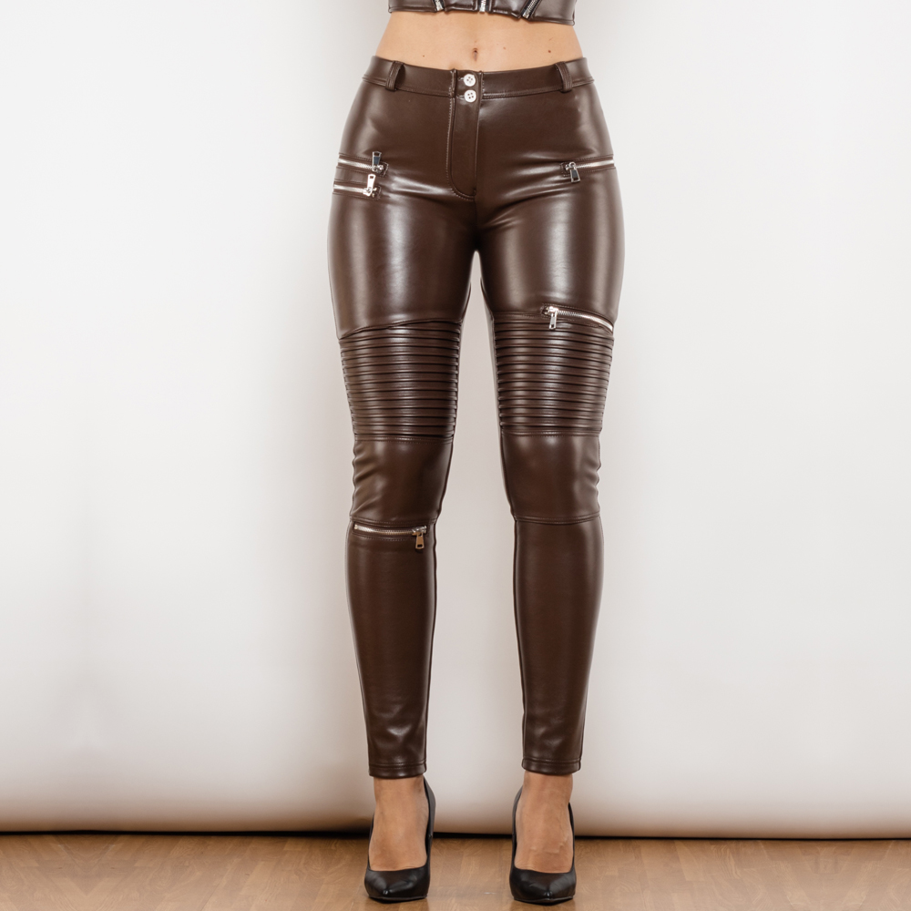 Stijlvolle bruine leren broek met een perfecte pasvorm