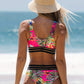 Vrouwen Badpak Set - Hoog Taille - V-halsuitsnede - Elegant Bloemenpatroon