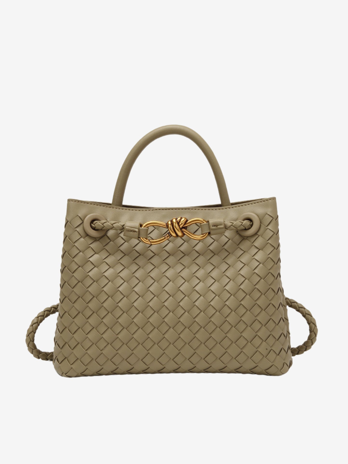 Kleine Gevlochten Dames Handtas met Gouden Details