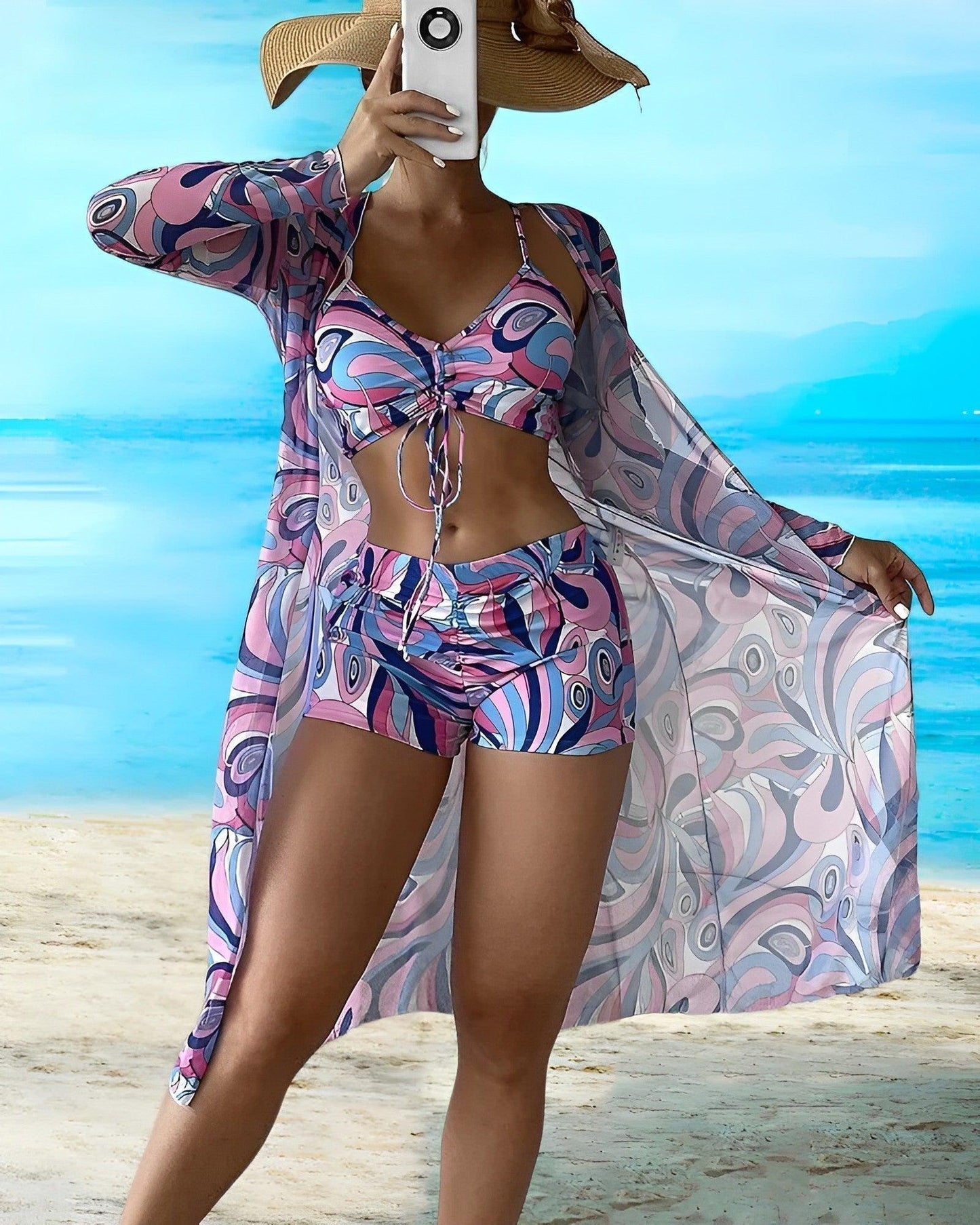 Elegant 3-delig Bloemen Bikini Set voor Dames