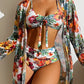 Betoverend damess bikini-set met bindtop, hoge taille broekjes en elegante doorschijnende bloemenschort