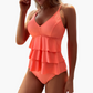Dames badpak set – Ruis laagjes ruches top – V-hals ontwerp – Verstelbare schouderbanden – Zacht elastisch materiaal