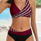 Dames Bikini Set met Wrap Top en Hoge Taille – Ademend Stretch Streep Stof