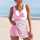 Vrouwelijk Tankini Ensemble met kanten overlay, gerimpelde buste, halterkraag en zwemshorts voor een elegante en comfortabele uitstraling
