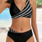 Dames Bikini Set met Wrap Top en Hoge Taille – Ademend Stretch Streep Stof