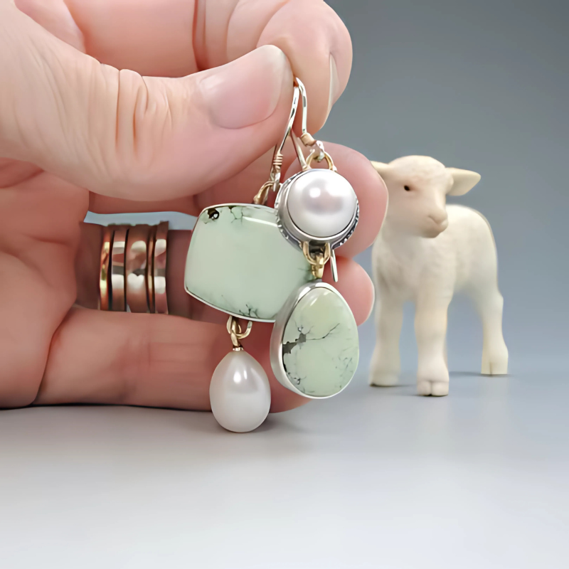 Oorbellen met Groene en Witte Parel - Pini