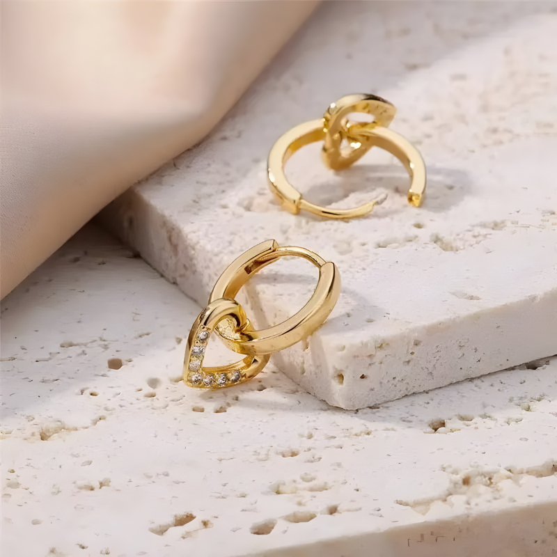 Gouden Zirkonia Hart Oorbellen - Madison