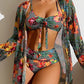 Betoverend damess bikini-set met bindtop, hoge taille broekjes en elegante doorschijnende bloemenschort