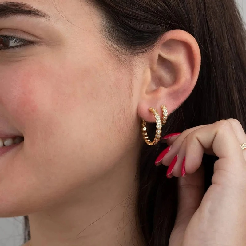 Elegante Zeshoekige Hoop Oorbellen Goud - Eva