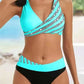 Dames Bikini Set met Wrap Top en Hoge Taille – Ademend Stretch Streep Stof