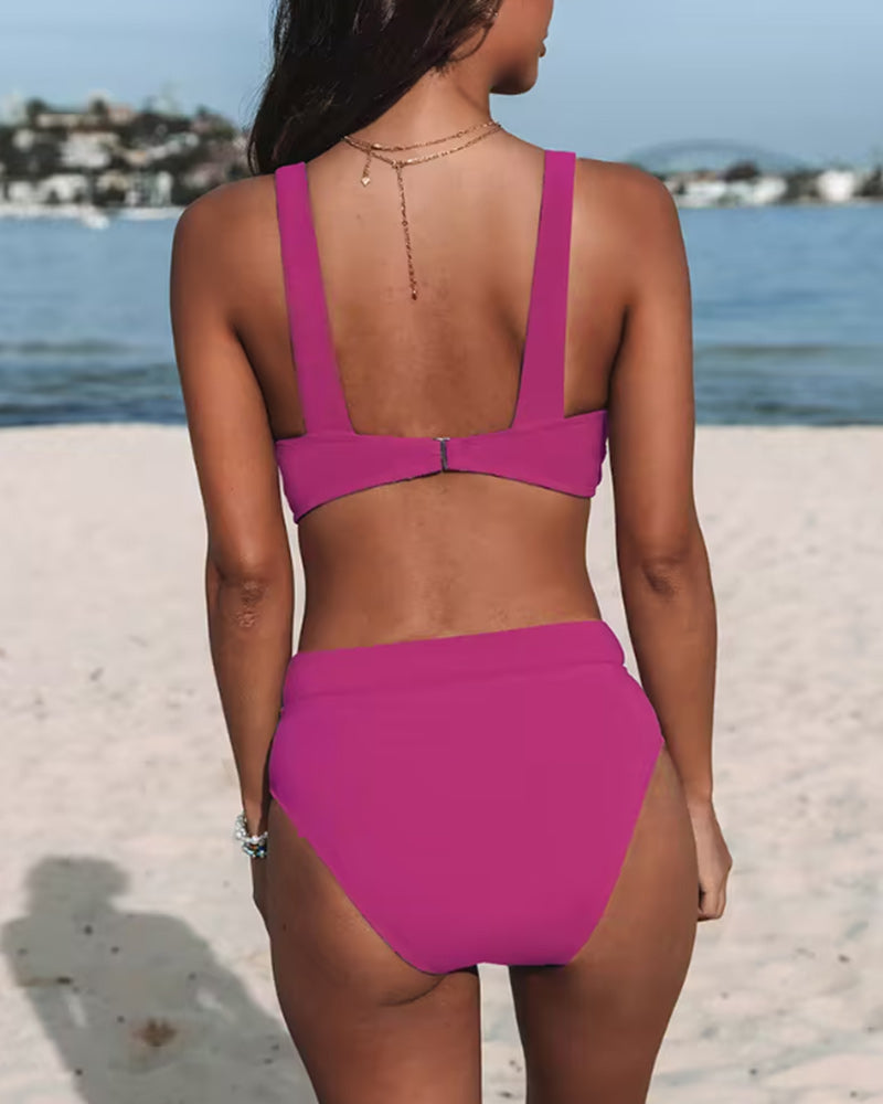 Dames Bikini Set – Comfortabele en Stevige V-Hals Top – Hoge Taille Slip en Volledige Bedekking – Ademend en Stretchbaar Stof
