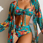 Betoverend damess bikini-set met bindtop, hoge taille broekjes en elegante doorschijnende bloemenschort