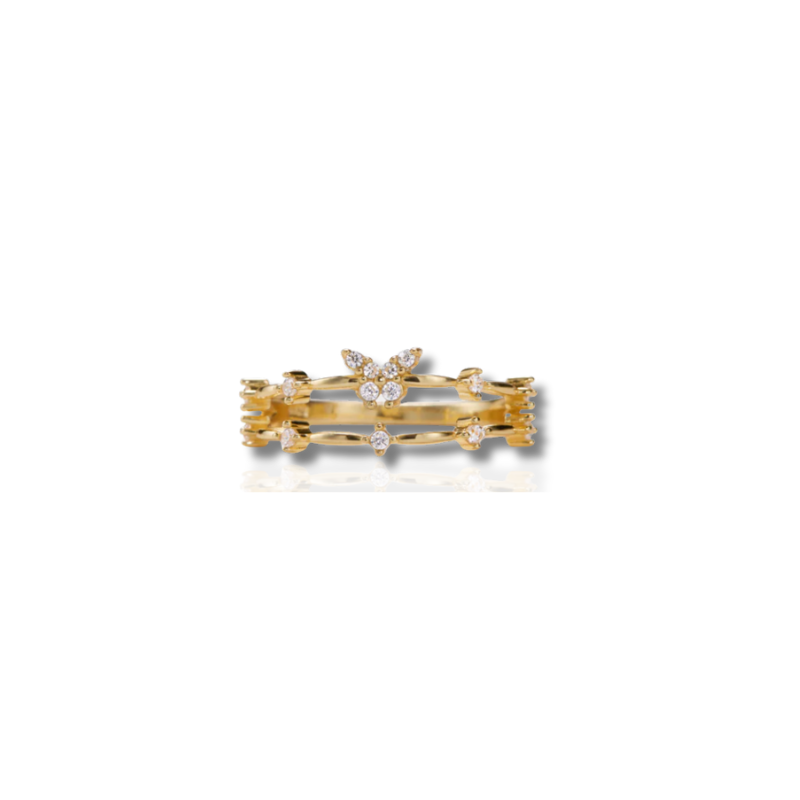 Elegante Dubbele Rij Vlinder Zircon Ring – Vivian voor een betoverende stijl