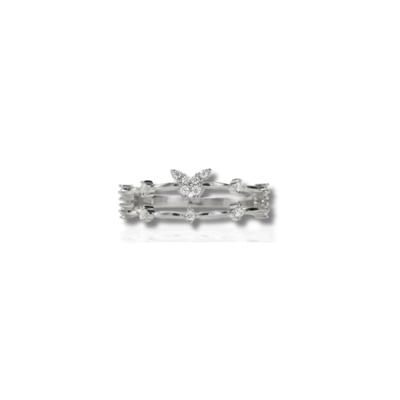 Elegante Dubbele Rij Vlinder Zircon Ring – Vivian voor een betoverende stijl