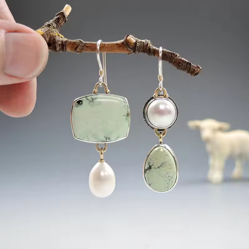 Oorbellen met Groene en Witte Parel - Pini