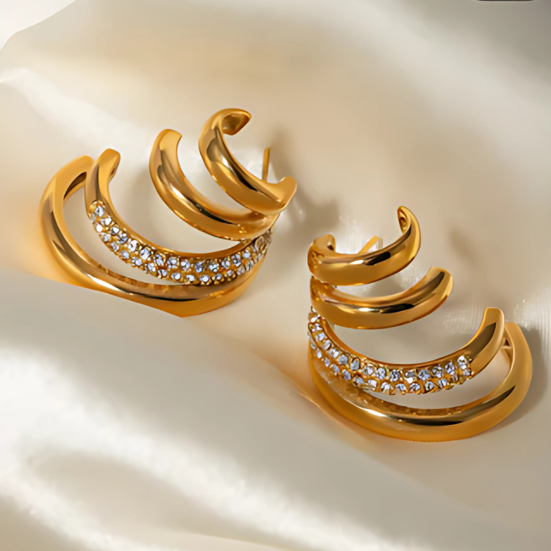 Elegant Drievoudige Oorbellen met Zirkoon - Nini