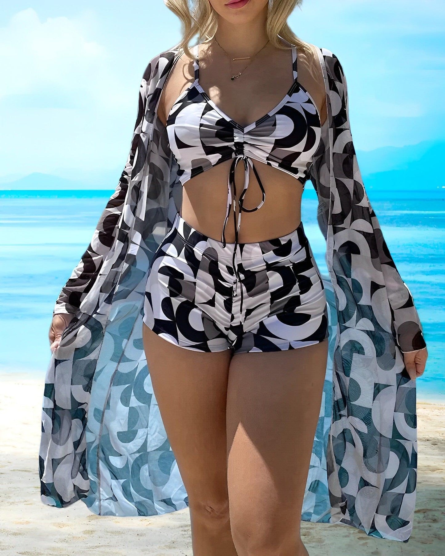 Elegant 3-delig Bloemen Bikini Set voor Dames