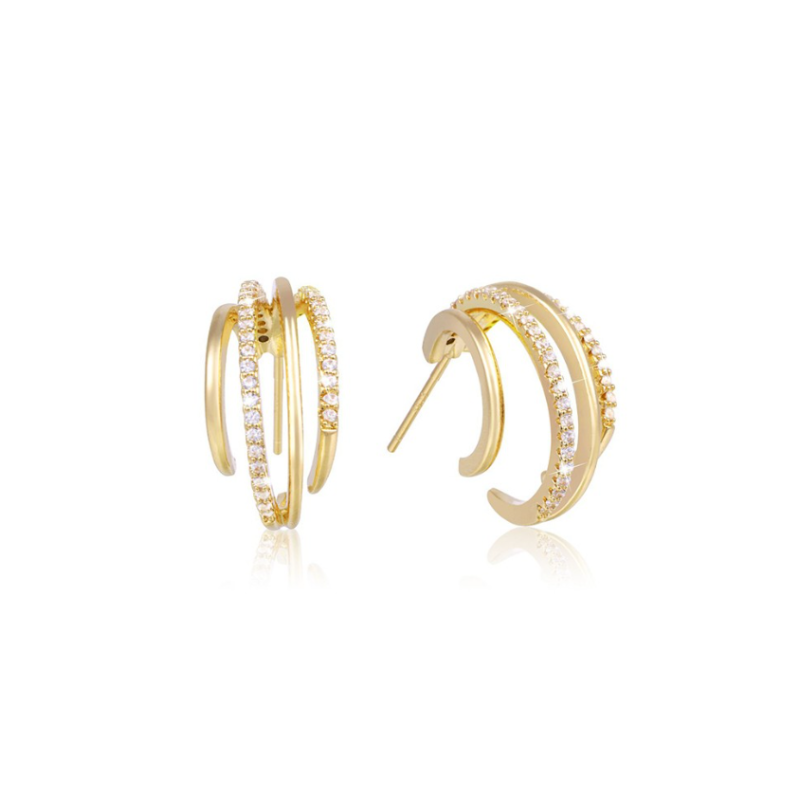 Stijlvolle Dubbele Hoops Oorbellen met Zirkonia voor Een Elegante Look