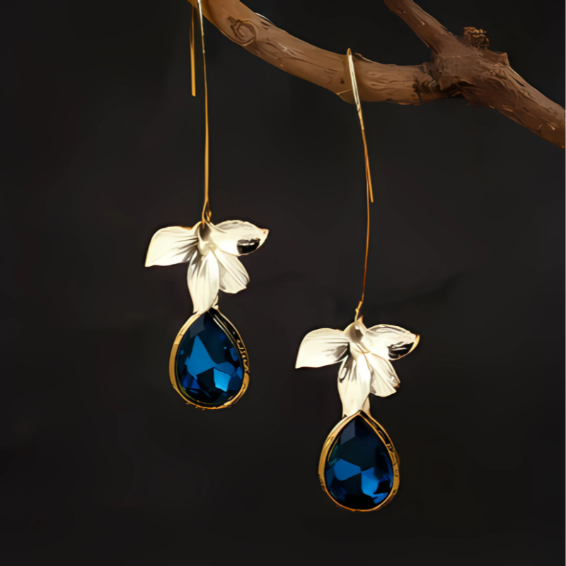 Elegante Blauwe Bloesem Oorbellen - Chic Bloemenontwerp