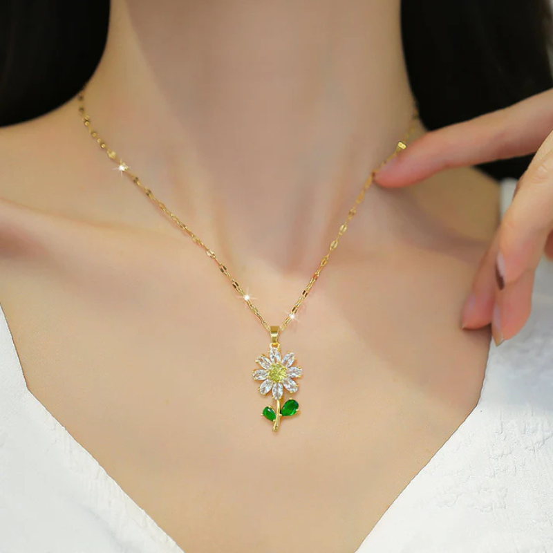 Zirkoon Zonnebloem Ketting - Elegante Scarlett Halsketting met Zonbloemontwerp