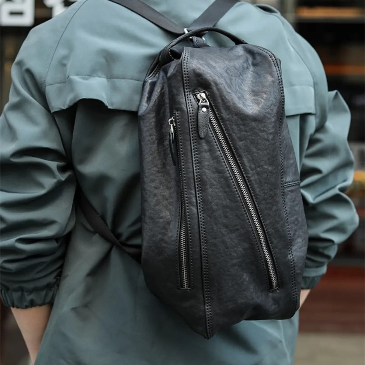 Gael herenrugzak met stijlvolle diagonale ritssluitingen voor een trendy urban look