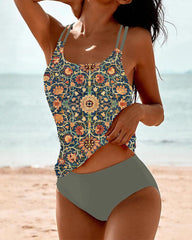 Dames bikini set – Tankini bovenstuk met dubbele band – Ademend en rekbaar materiaal – Verstelbaar en comfortabel pasvorm