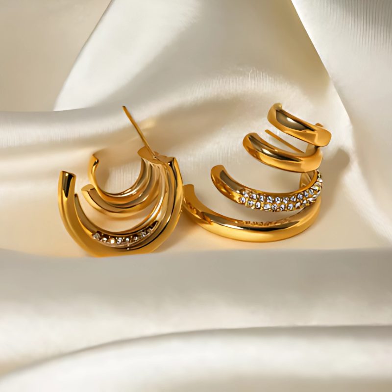 Elegant Drievoudige Oorbellen met Zirkoon - Nini