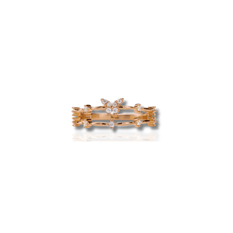 Elegante Dubbele Rij Vlinder Zircon Ring – Vivian voor een betoverende stijl