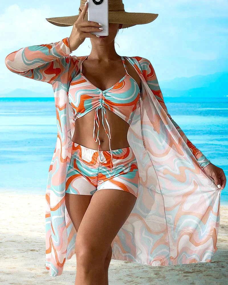 Elegant 3-delig Bloemen Bikini Set voor Dames