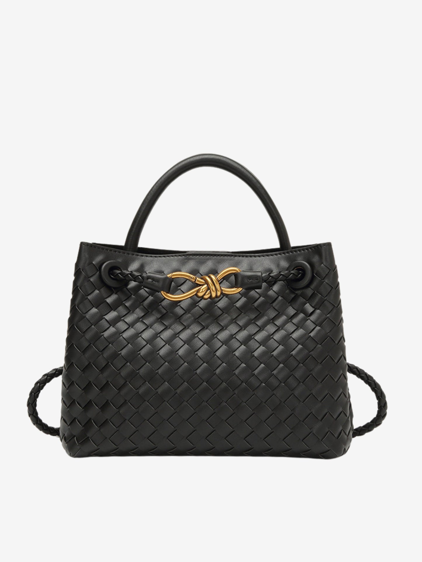 Kleine Gevlochten Dames Handtas met Gouden Details