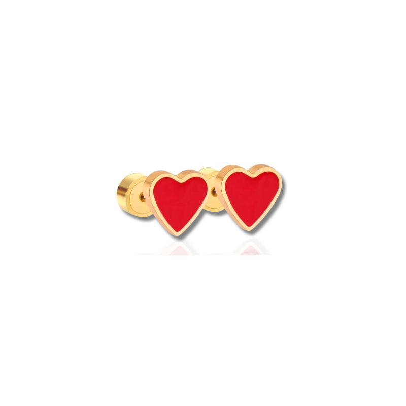 Gouden Oorbellen met Rood Hart - Sadie