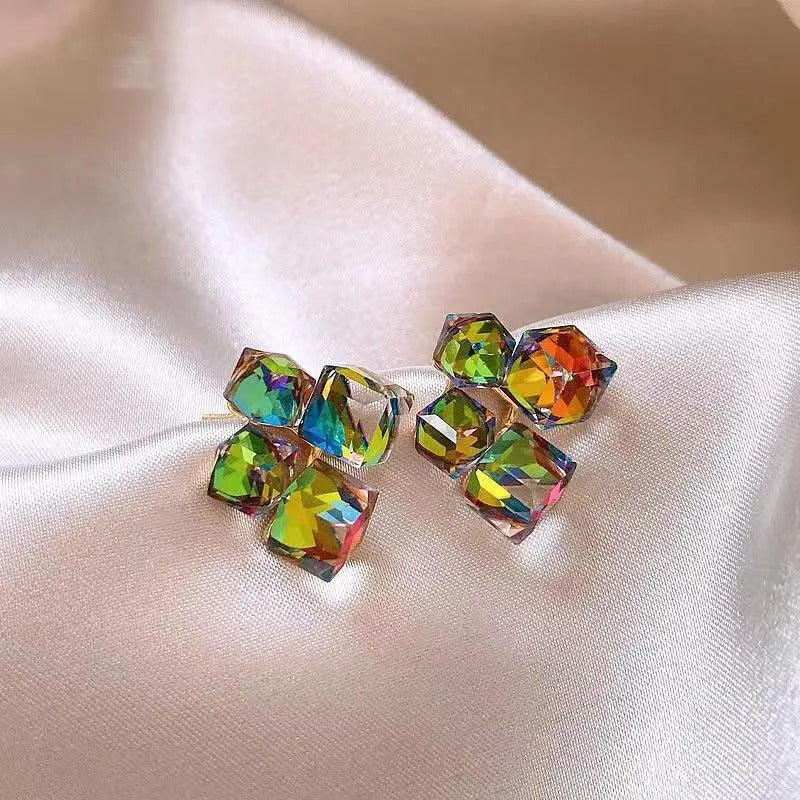 Kleurrijke Kristallen Geometrische Vierkante Stud Oorbellen - Dollie