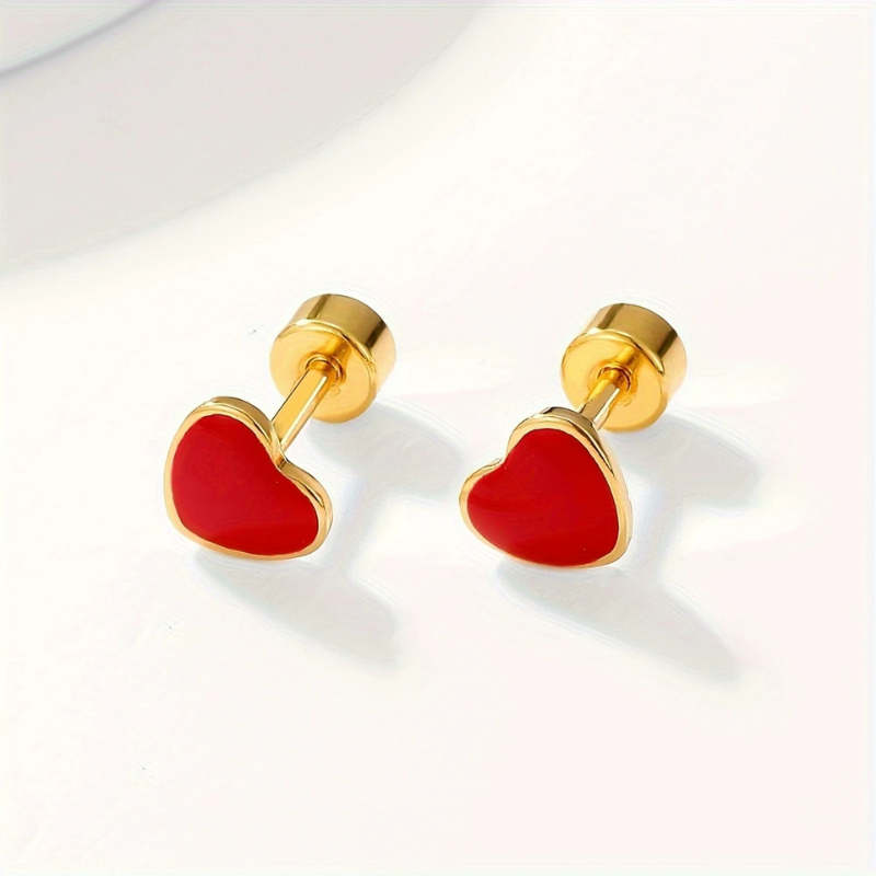 Gouden Oorbellen met Rood Hart - Sadie