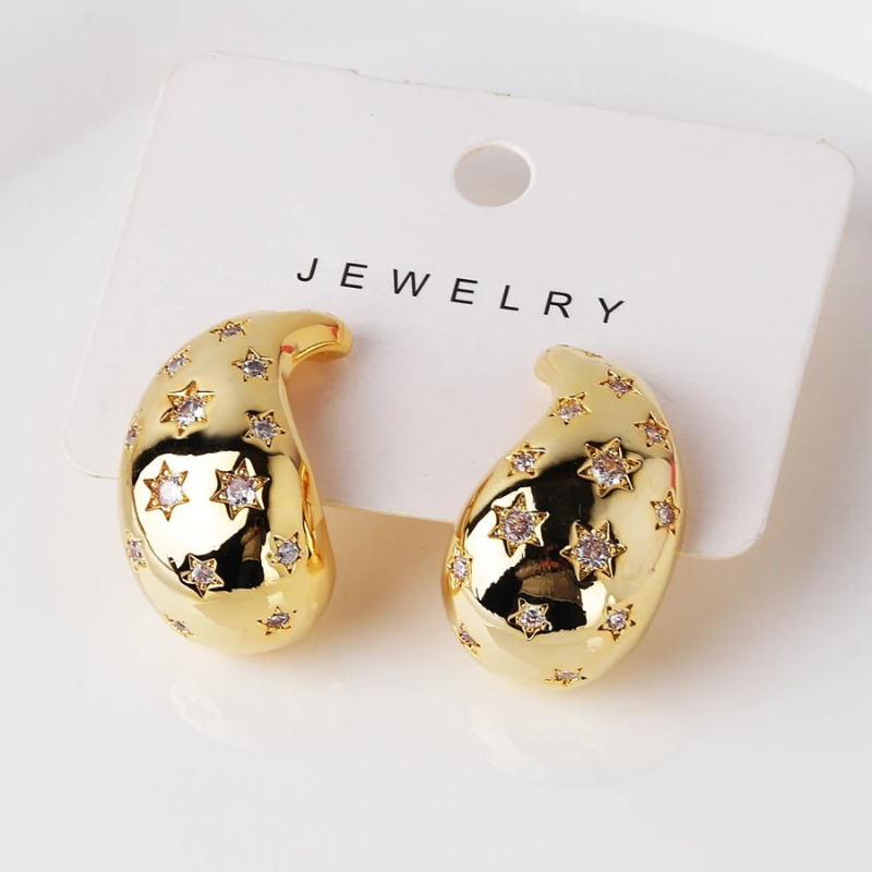Chic Elegante Oorbellen met Druppelvorm en Ster Zirkoon Studs - Eugenia