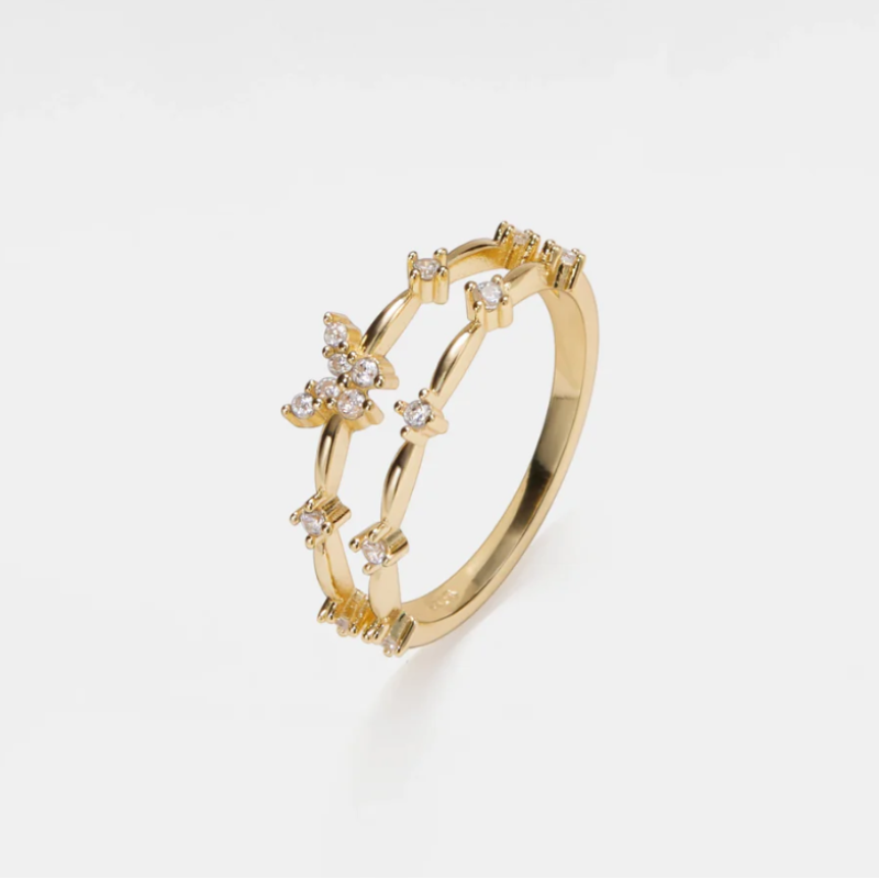 Elegante Dubbele Rij Vlinder Zircon Ring – Vivian voor een betoverende stijl