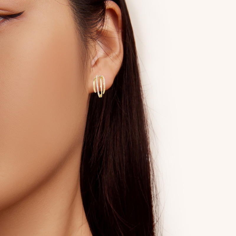 Stijlvolle Dubbele Hoops Oorbellen met Zirkonia voor Een Elegante Look