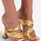 Metaal high heel sandalen met ruches en vierkante aspedster