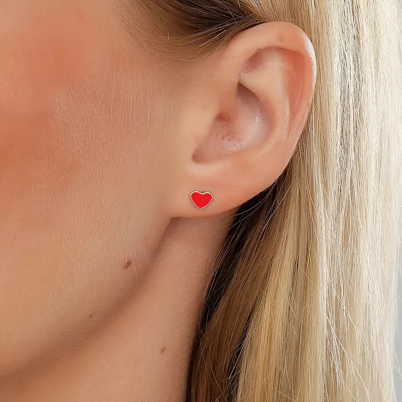 Gouden Oorbellen met Rood Hart - Sadie