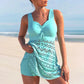Vrouwelijk Tankini Ensemble met kanten overlay, gerimpelde buste, halterkraag en zwemshorts voor een elegante en comfortabele uitstraling