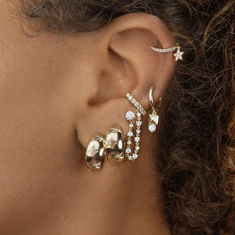 Elegant Chunky Ster Zircon Hoop Oorbellen - Angela voor een stijlvolle uitstraling