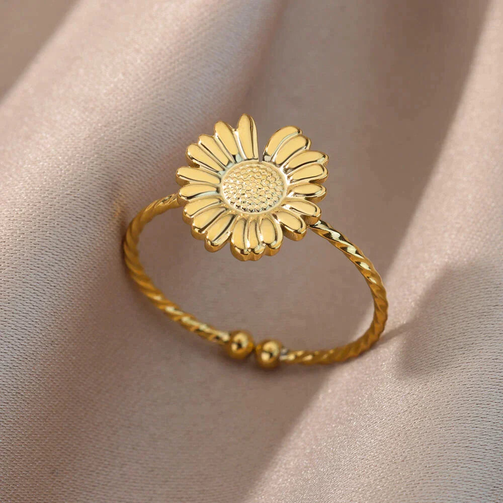 Verstelbare Ring met Zonnebloem in Glanzend Goud