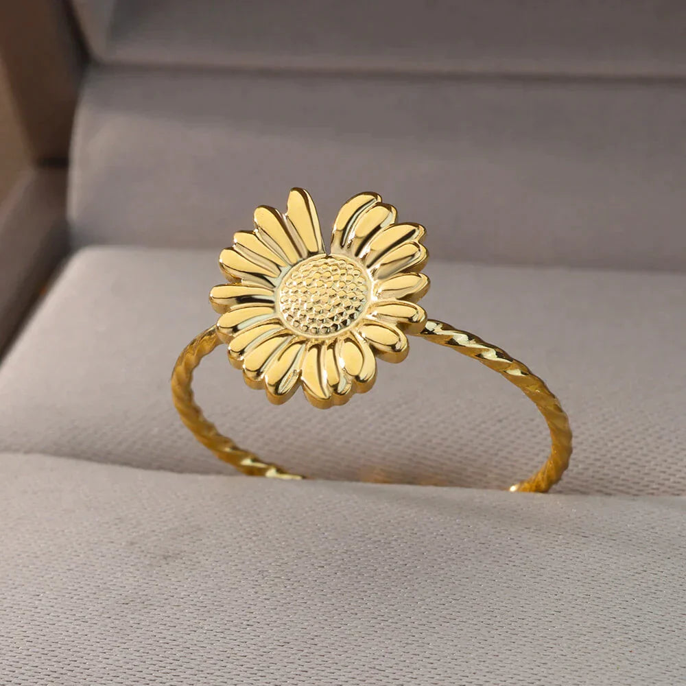 Verstelbare Ring met Zonnebloem in Glanzend Goud