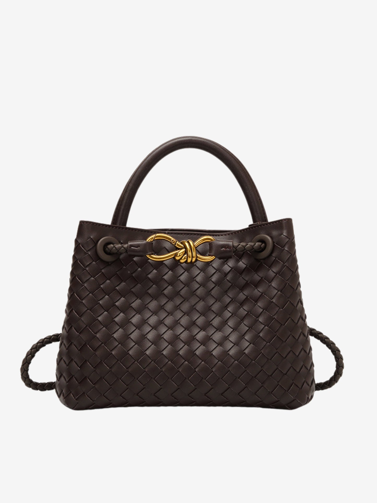 Kleine Gevlochten Dames Handtas met Gouden Details
