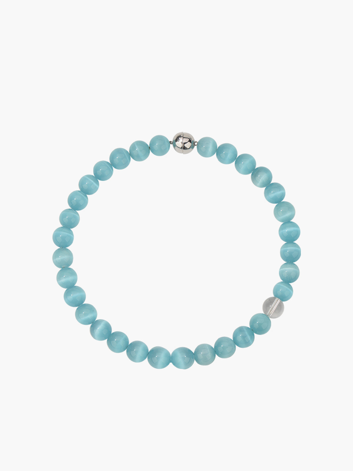 Maak je stijl compleet met de elegante blauwe kattenoogsteen en kralen ketting