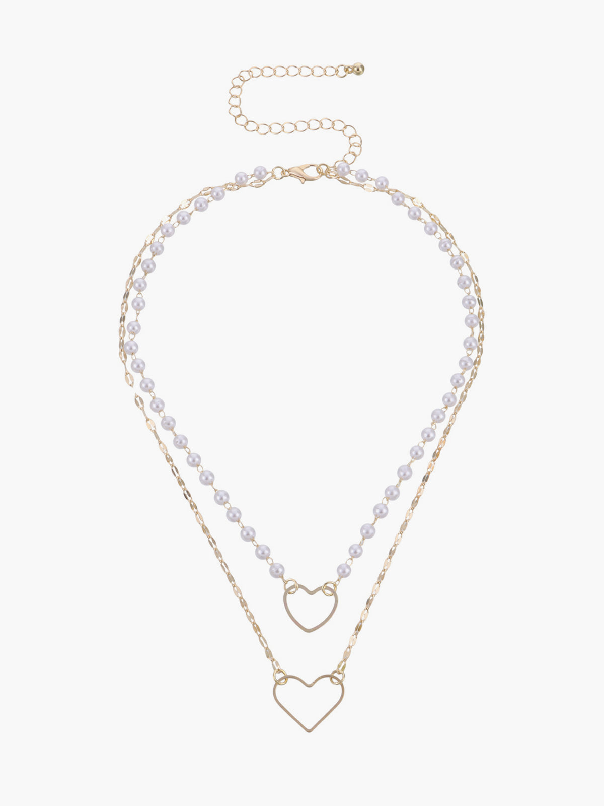 Dubbel laag oorbellen met hart en parels - Elegante en verfijnde ketting