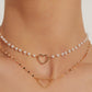 Dubbel laag oorbellen met hart en parels - Elegante en verfijnde ketting