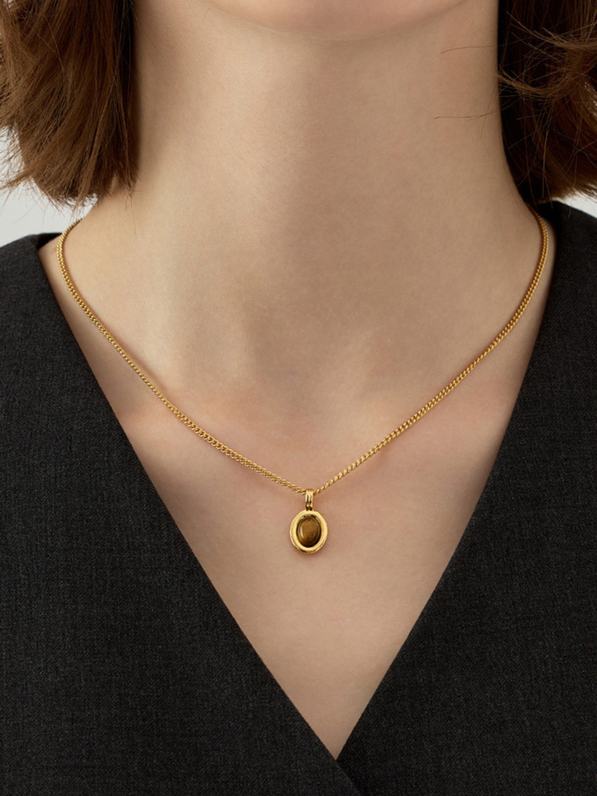 Choker en Pierre Œil de Tigre in Eenvoudige Elegante Stijl