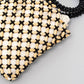 Chique Handtas met Contrastbinding en Mooie Houten Kralen