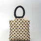 Chique Handtas met Contrastbinding en Mooie Houten Kralen