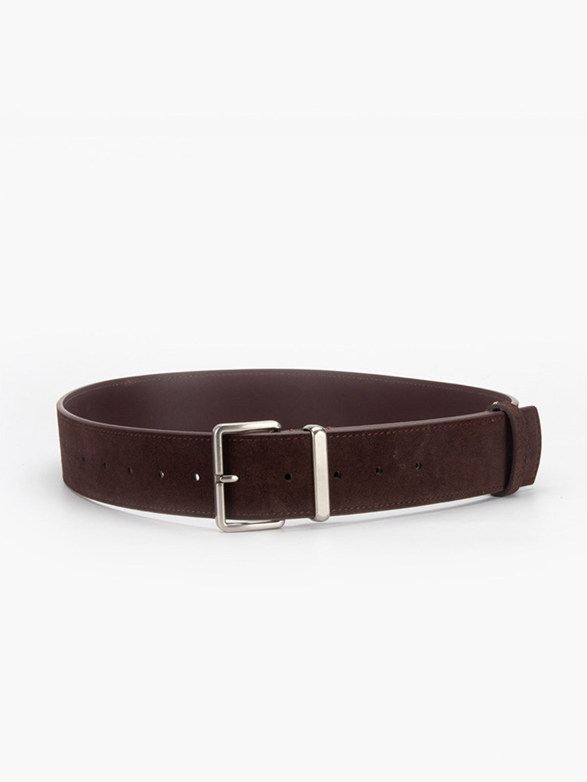 Taupe suède riem met grote gesp voor een trendy en verfijnde stijl